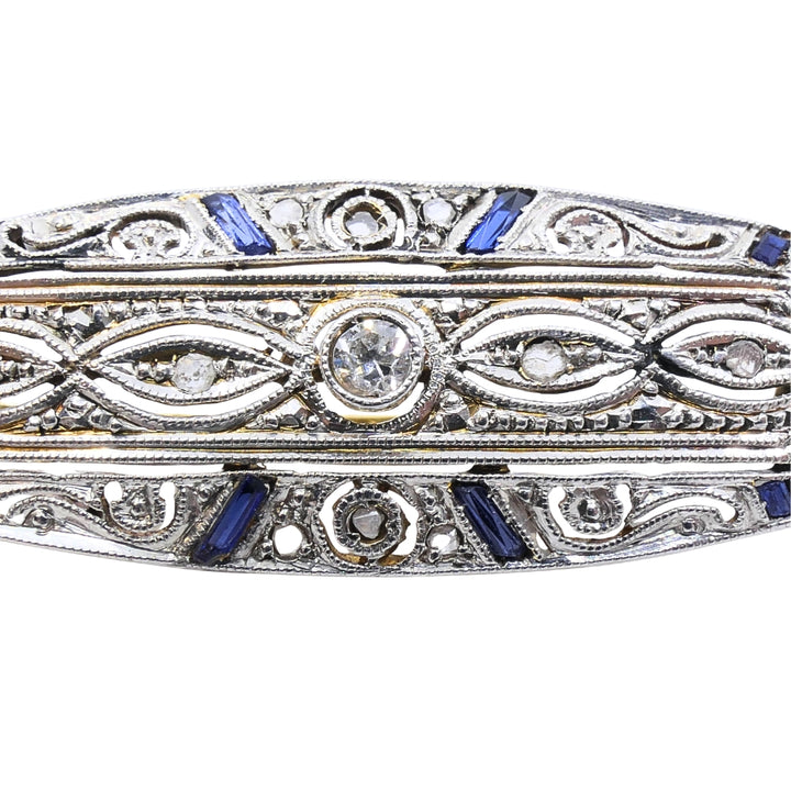 Art Deco 18k Gold Diamond Sapphire Navette Brooch