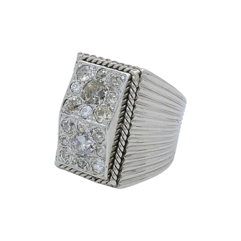 French Vintage Diamond White Gold Ring