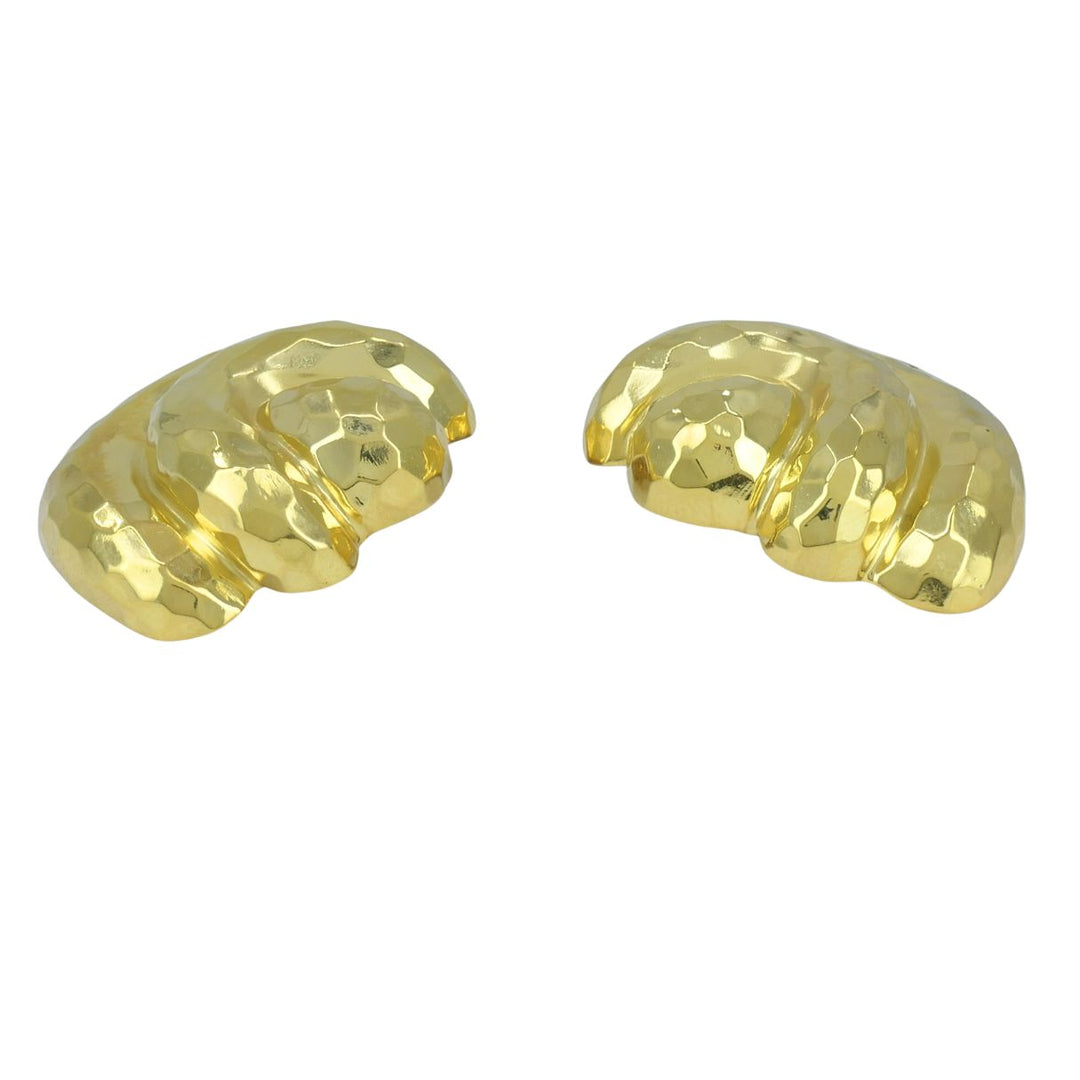 Vintage Henry Dunay 18k Gold Hammered Shell Motif Clip Earrings