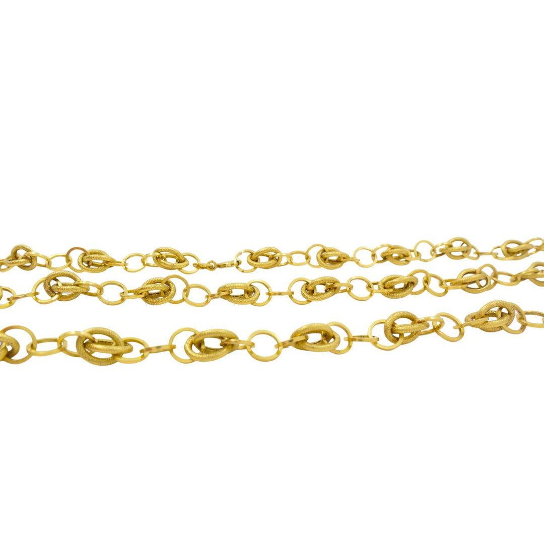Vintage Italian 14k Textured Link Long Chain Necklace