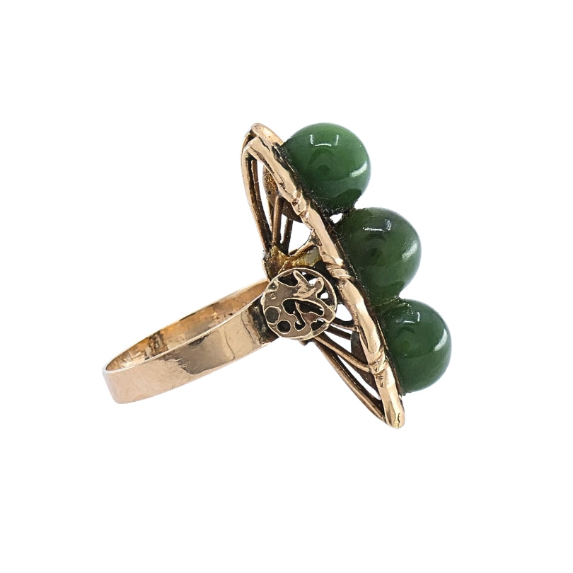 Vintage Jade Ring 14k Gold Bamboo Motif