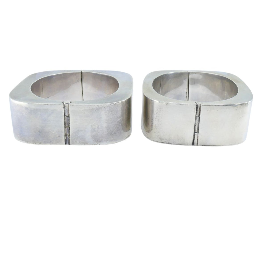 Vintage Sterling Silver Mexico Geometric Hinge Bracelet Pair