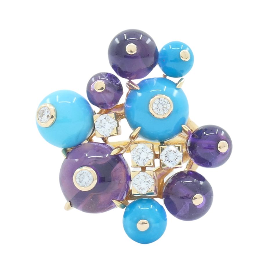 Cartier Necklace & Ring Set 18k Gold Amethyst Turquoise Diamond Box & Cert.