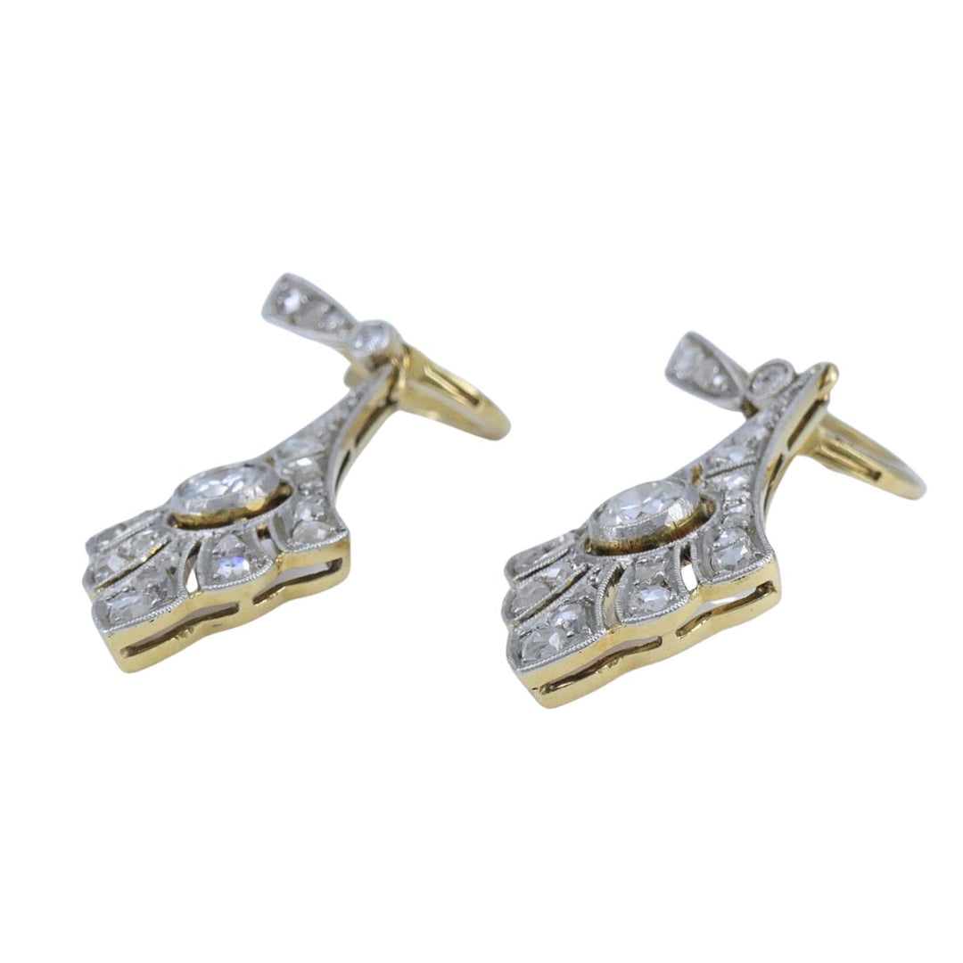 Antique 18k Gold Platinum Old Cut Diamond Drop Earrings