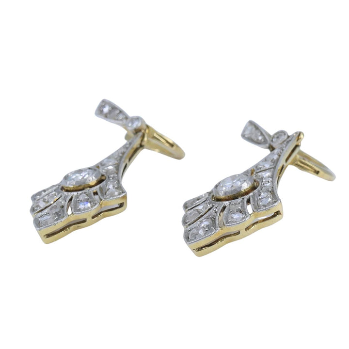 Antique 18k Gold Platinum Old Cut Diamond Drop Earrings