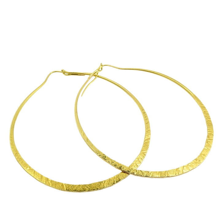 14k Hammered Gold Flat Hoop Earrings