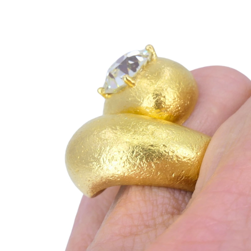 Old European Cut Diamond Ring Gold Bypass Cocktail Ring