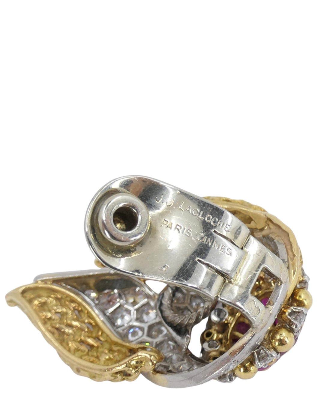 Lacloche Clip On Earrings 18k Yellow & White Gold Ruby and Diamond Earrings