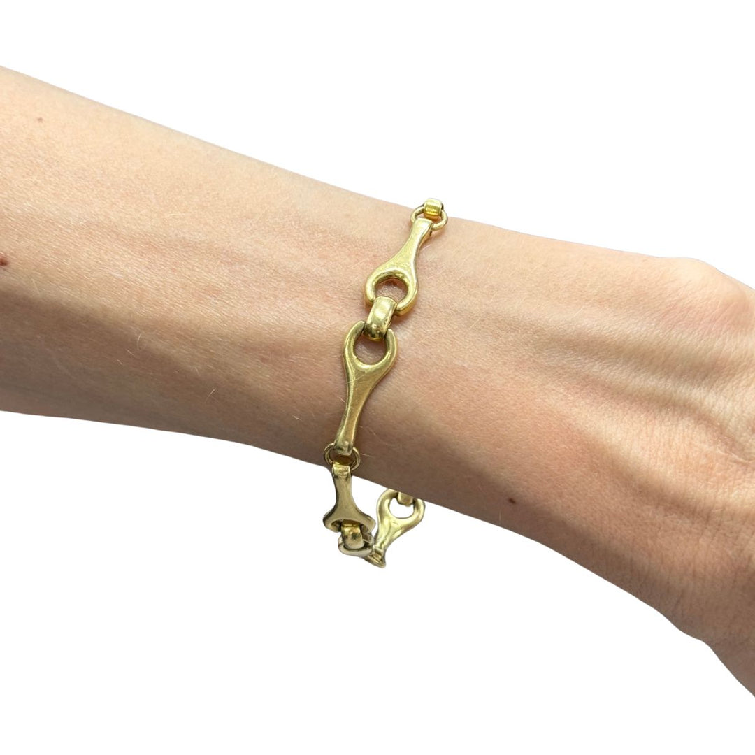 Vintage 18k Yellow Gold Equestrian Horse Bit Stirrup Link Bracelet Circa 1980s