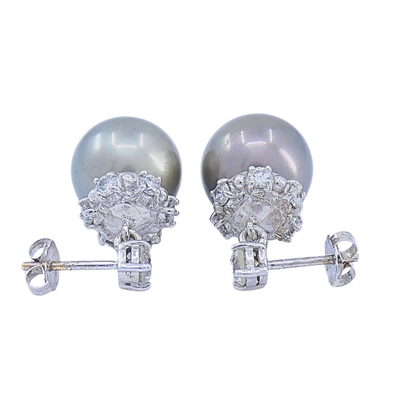 Tahitian Pearl Diamond 14k Gold Stud Earrings