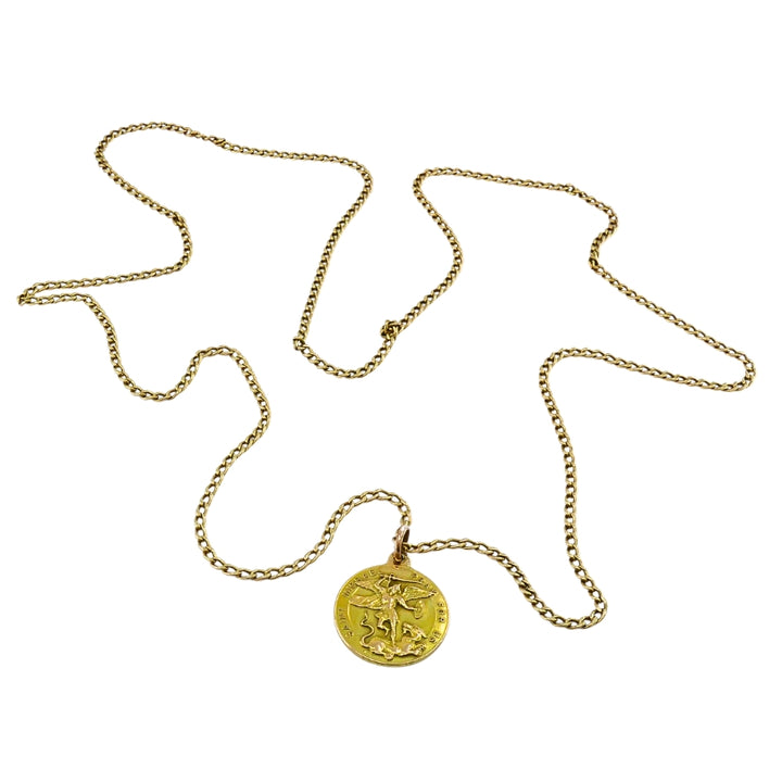 Vintage 14K Gold Saint Michael Pendant Necklace