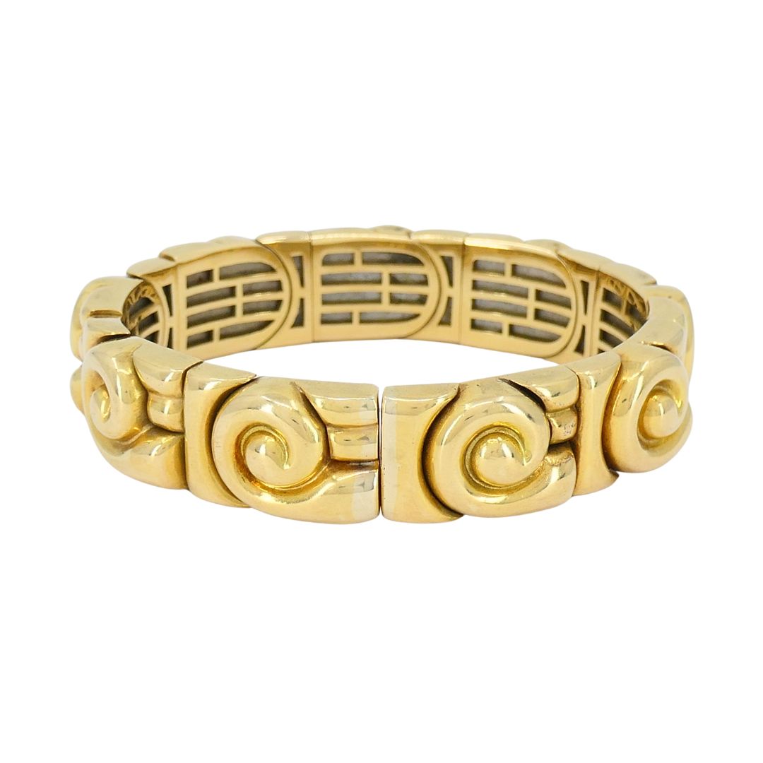 Vintage Bvlgari 18k Gold Steel Spiral Cuff Bracelet