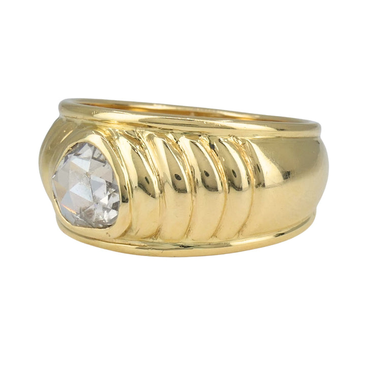 Vintage French 18k Yellow Gold Rose Cut Diamond Domed Band Ring
