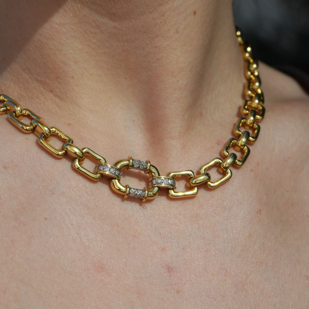 Vintage Cartier 18k Gold Diamond Square Link Collar Necklace