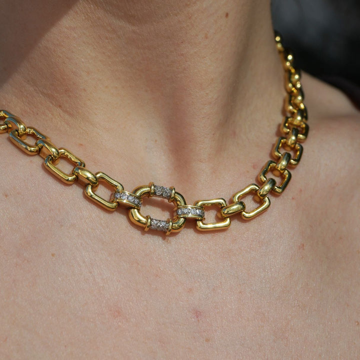 Vintage Cartier 18k Gold Diamond Square Link Collar Necklace