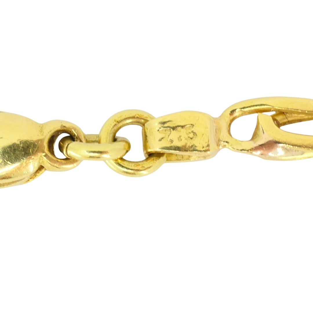 Vintage 18k Gold Necklace Malachite Pendant Oval Link Chain