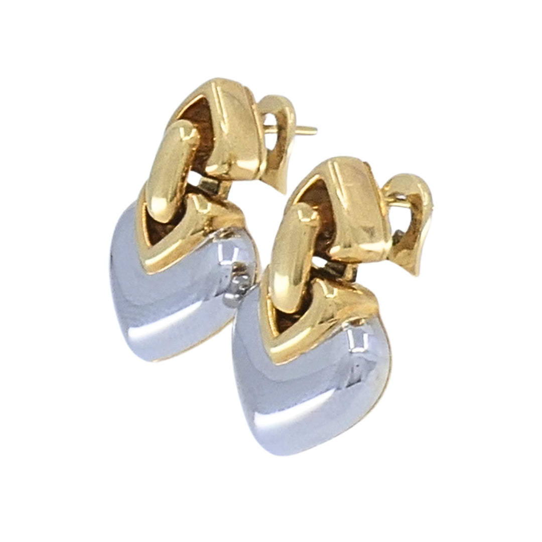 Bvlgari 18k Yellow Gold & Steel Doppio Cuore Heart Drop Bulgari Earrings