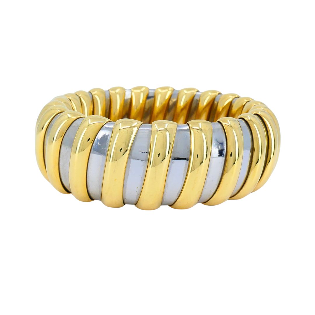 Vintage Bvlgari 18k Gold Stainless Steel Cuff Bracelet