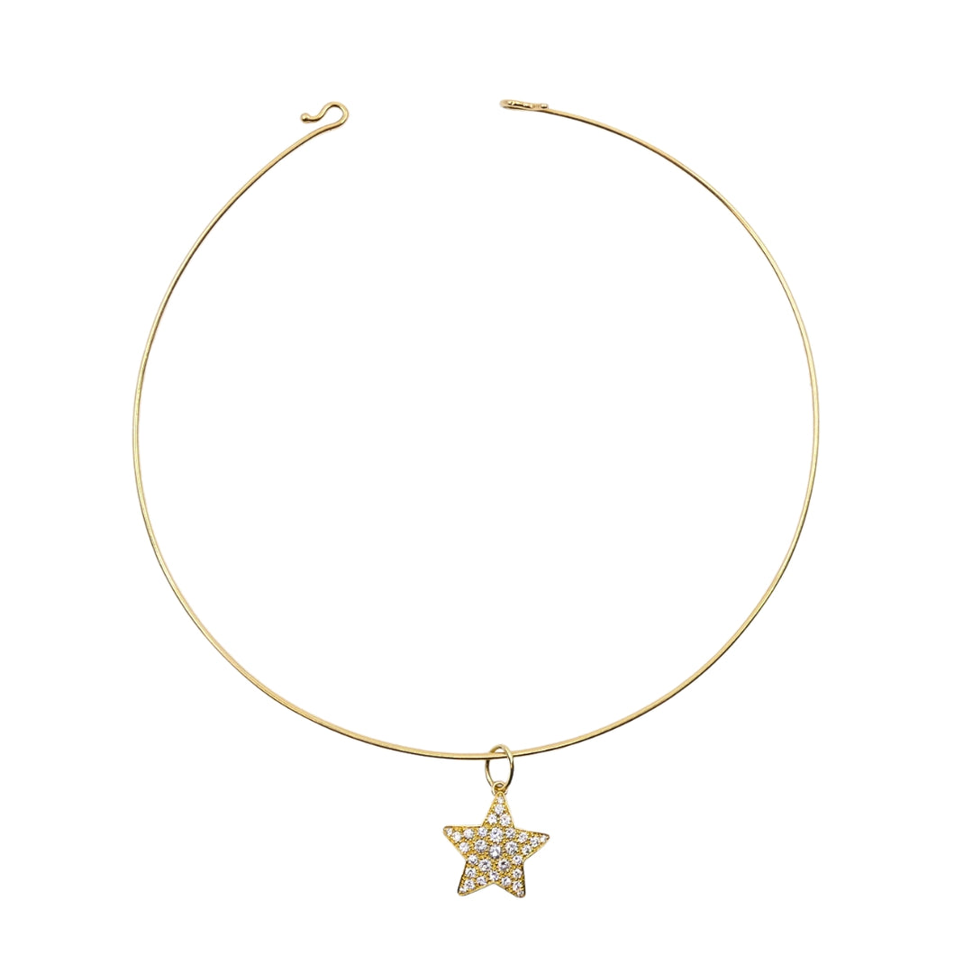14k Gold Diamond Star Pendant 10k Gold Choker Necklace