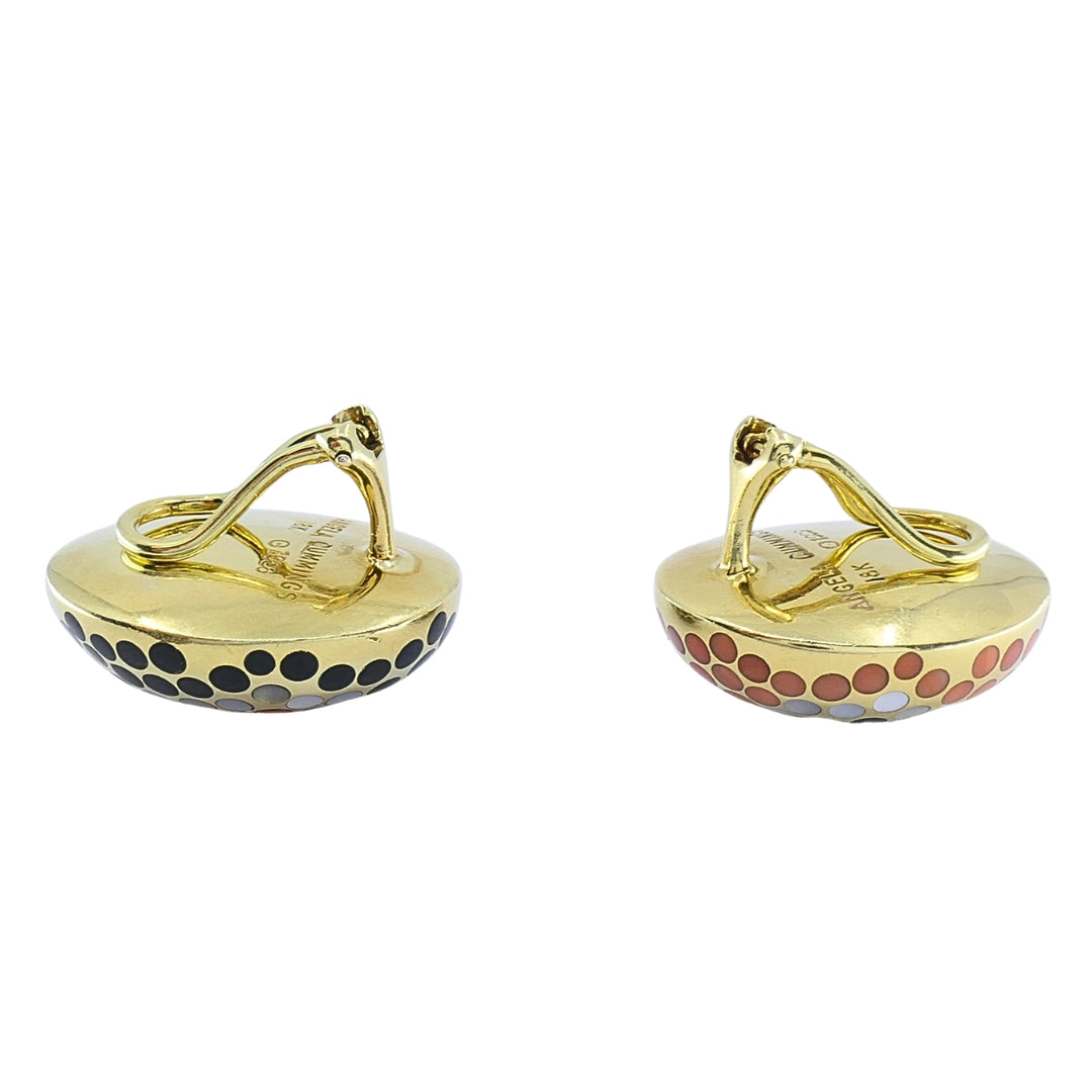 Angela Cummings 18k Gold Mother-of-Pearl Onyx Coral Inlay Dot Dome Earrings
