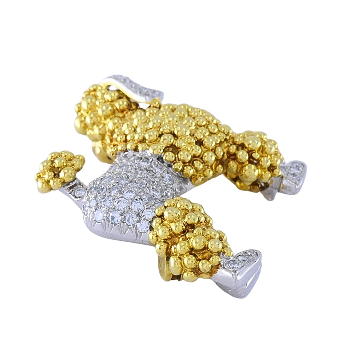Vintage 18k Two-Tone Gold Pavé Diamond Poodle Brooch