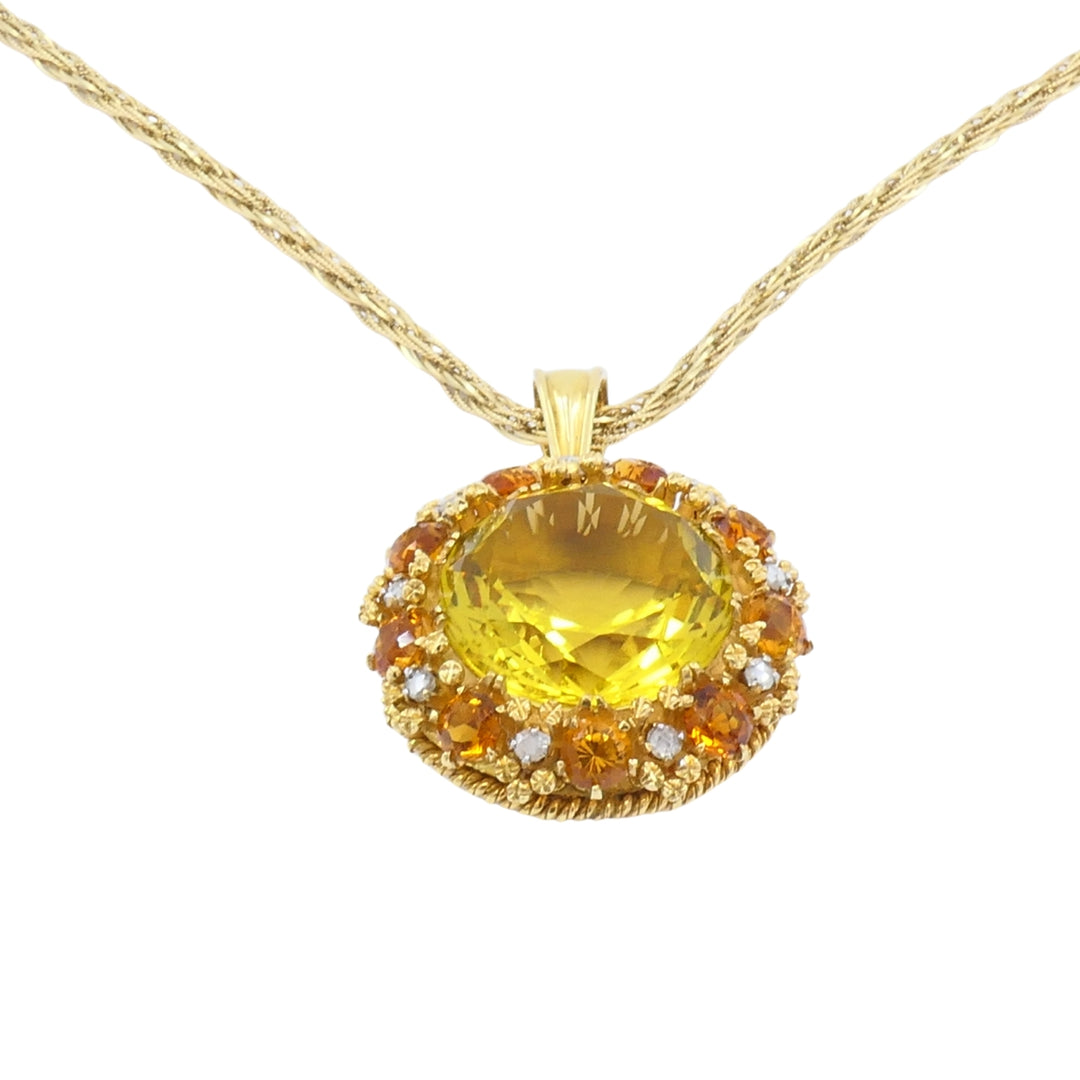 Vintage Necklace 14k Gold Citrine Diamond Pendant Twisted Rope Chain
