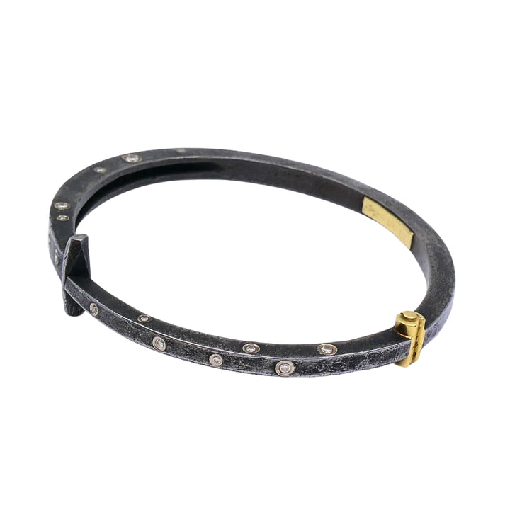 Modern Silver 18k Gold Bangle Bracelet Diamond Accents