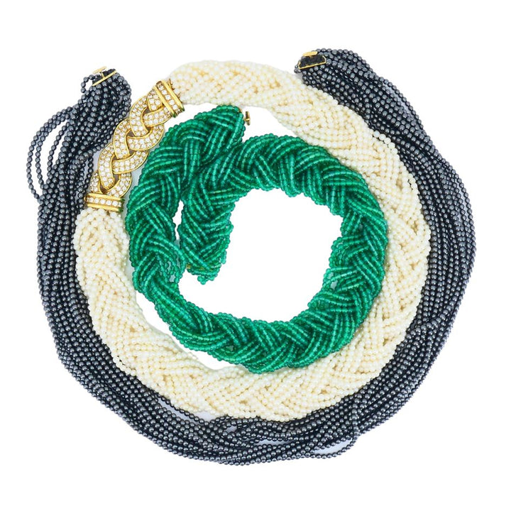 Van Cleef & Arpels Set 18k Gold Diamond Interchangeable Gemstone Bead Necklaces