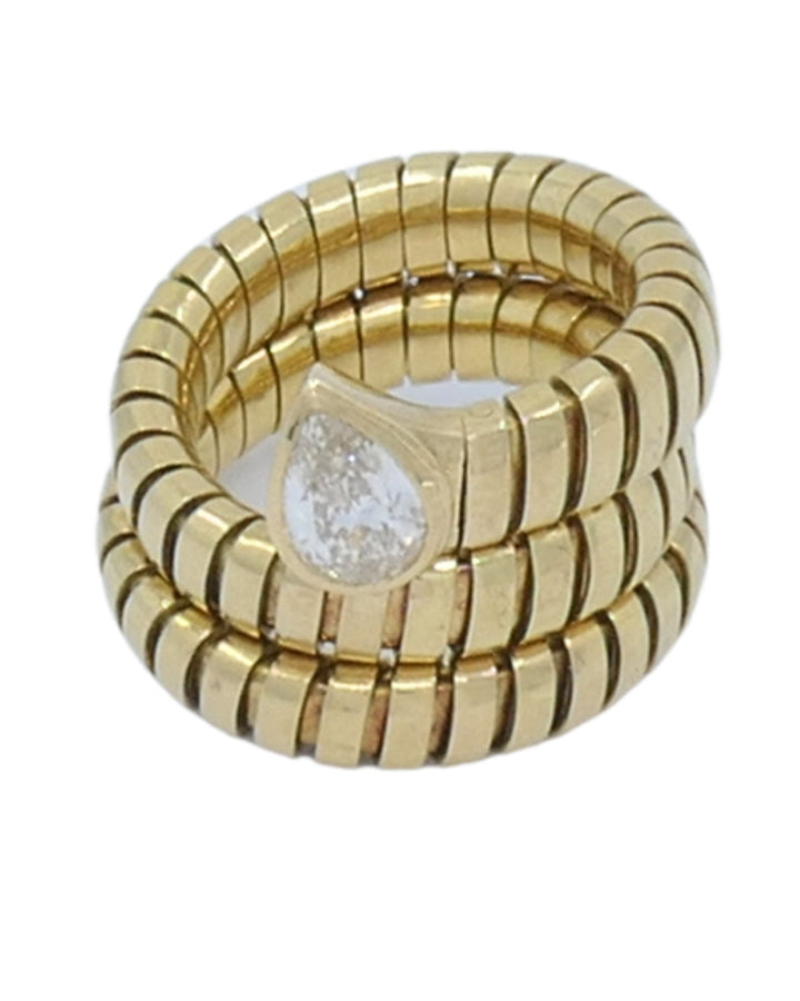 Bvlgari Bulgari Serpenti Tubogas Ring 18k Gold Diamond Size 6.25