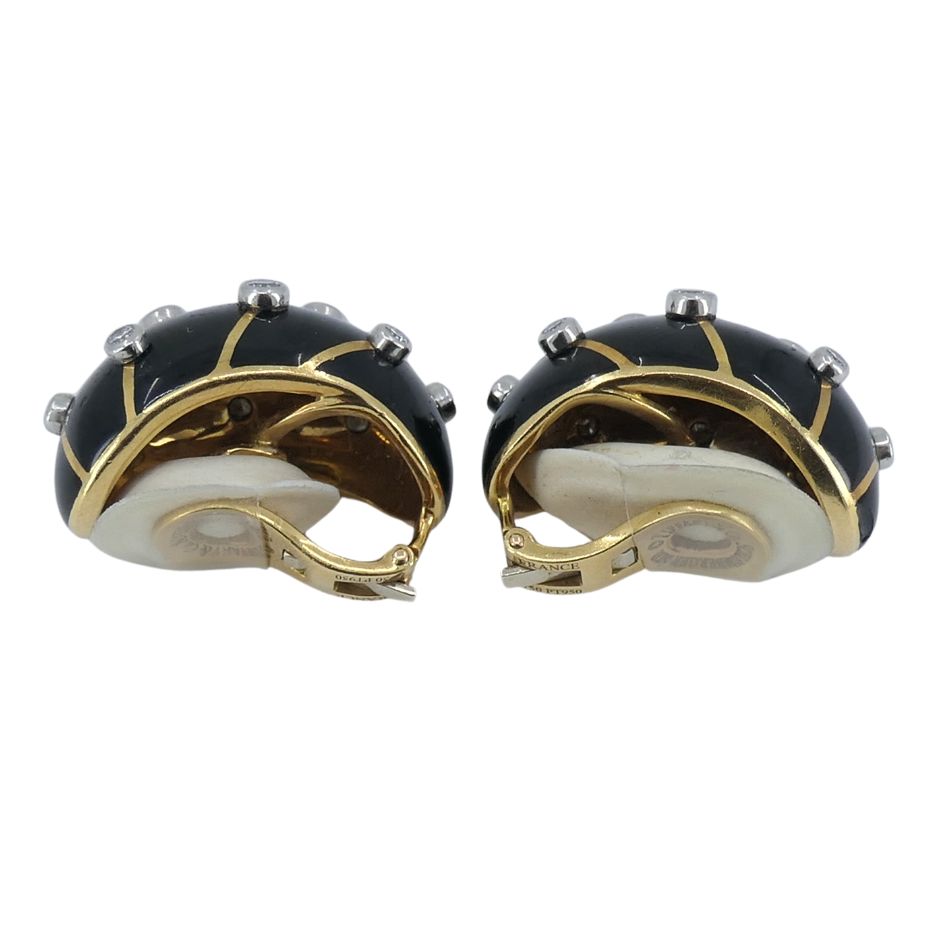 Jean Schlumberger Tiffany & Co. 18k Gold Platinum Enamel Diamond Banana Earrings
