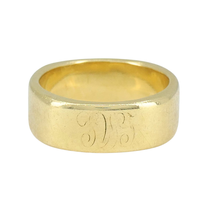 Vintage Cartier 18k Yellow Gold Wide Band Ring with Engraved Monogram