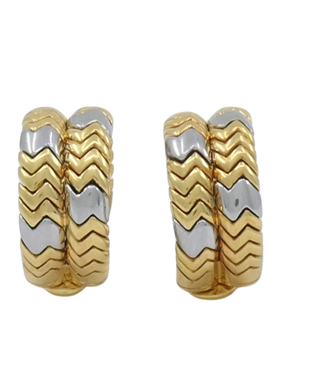 Bvlgari Bulgari Gold Earrings 18k Spiga Collection Two-Tone Chevron Pattern