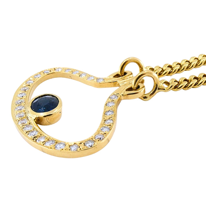 14k Gold Diamond Sapphire Pendant Necklace Eye Motif