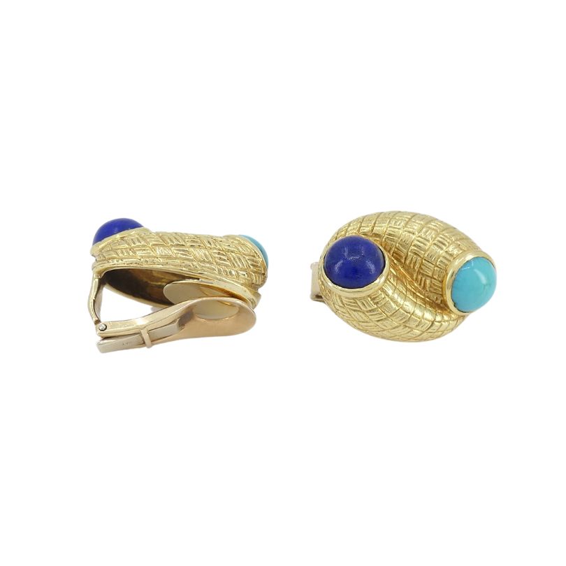 Vintage Tiffany & Co. 18k Gold Lapis Lazuli Turquoise Clip-on Earrings