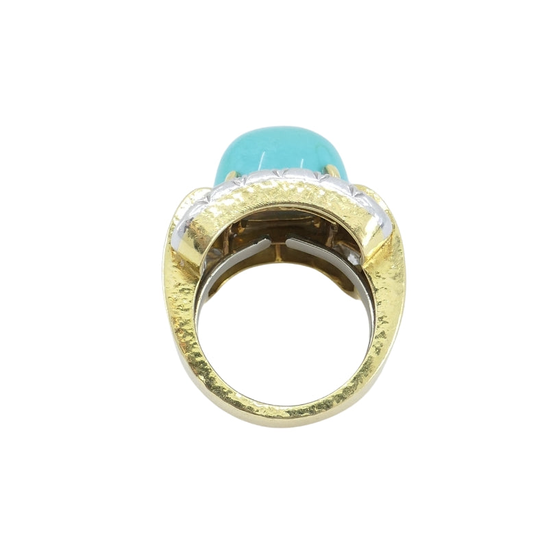 Vintage David Webb 18k Gold Diamond Turquoise Cocktail Ring