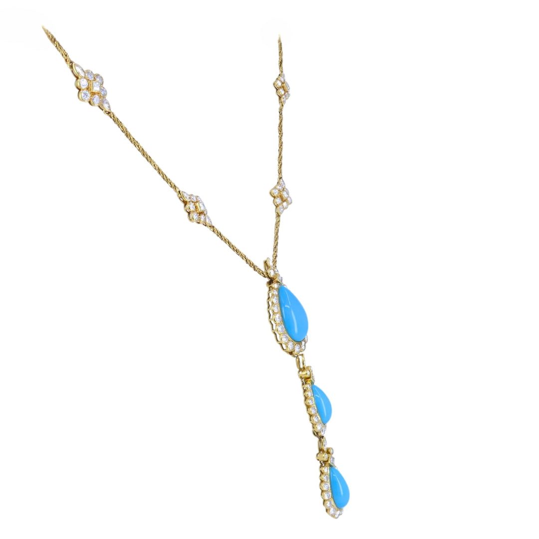 Chaumet Paris 18k Gold Diamond Turquoise Drop Necklace Three-Tiered Necklace