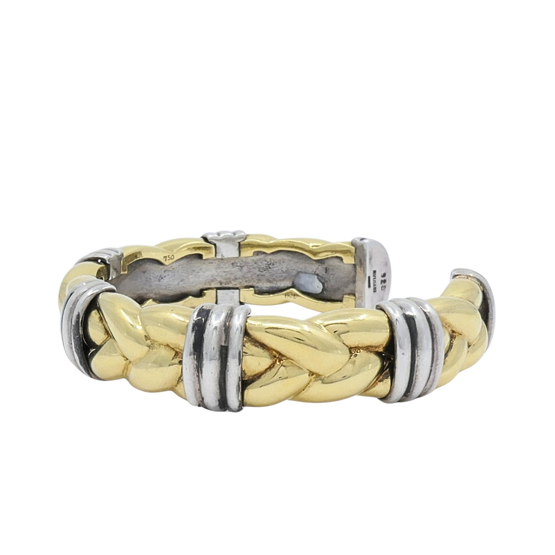Vintage Bvlgari 18k Yellow Gold Sterling Silver Braided Cuff Bracelet Bulgari