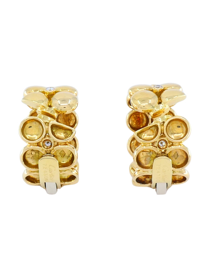 Cartier Honeymoon Clip-On Earrings 18k Gold Diamond Hoop Earrings
