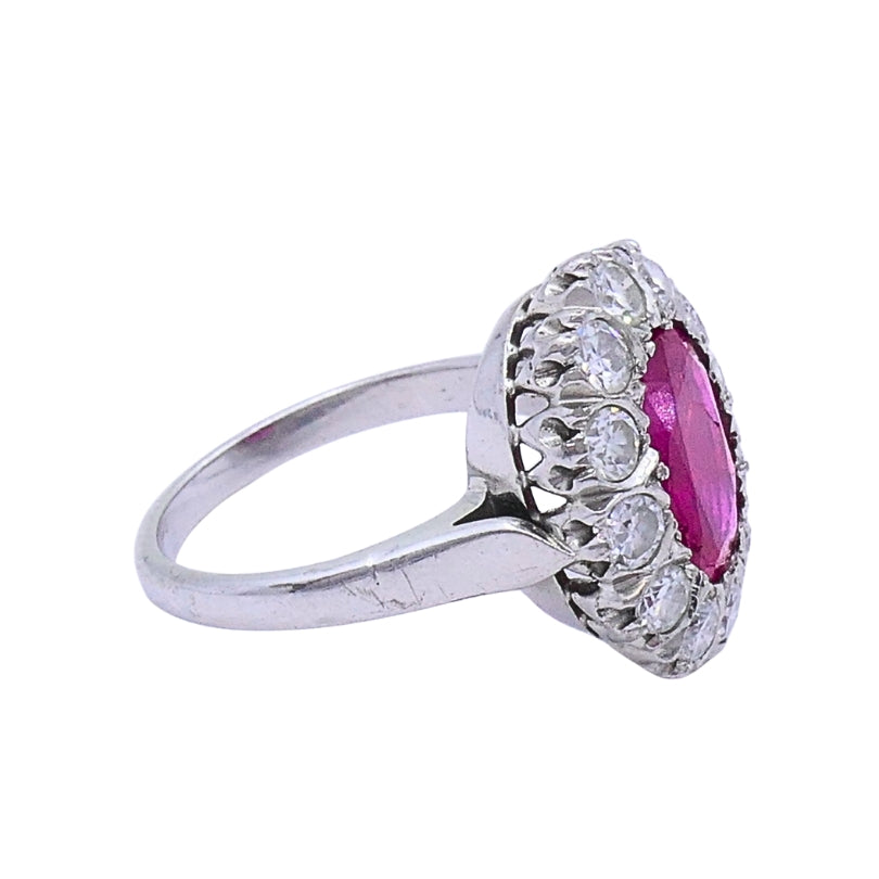 Vintage Ruby Diamond Cluster Ring 14k Gold