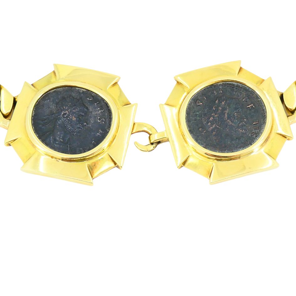 Vintage Bvlgari 18k Gold Monete Double Ancient Coin Necklace