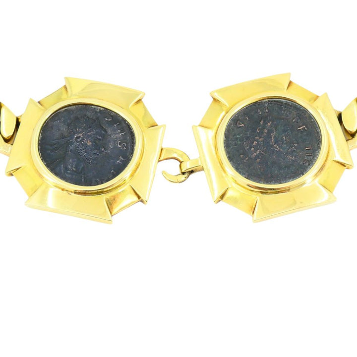 Vintage Bvlgari 18k Gold Monete Double Ancient Coin Necklace