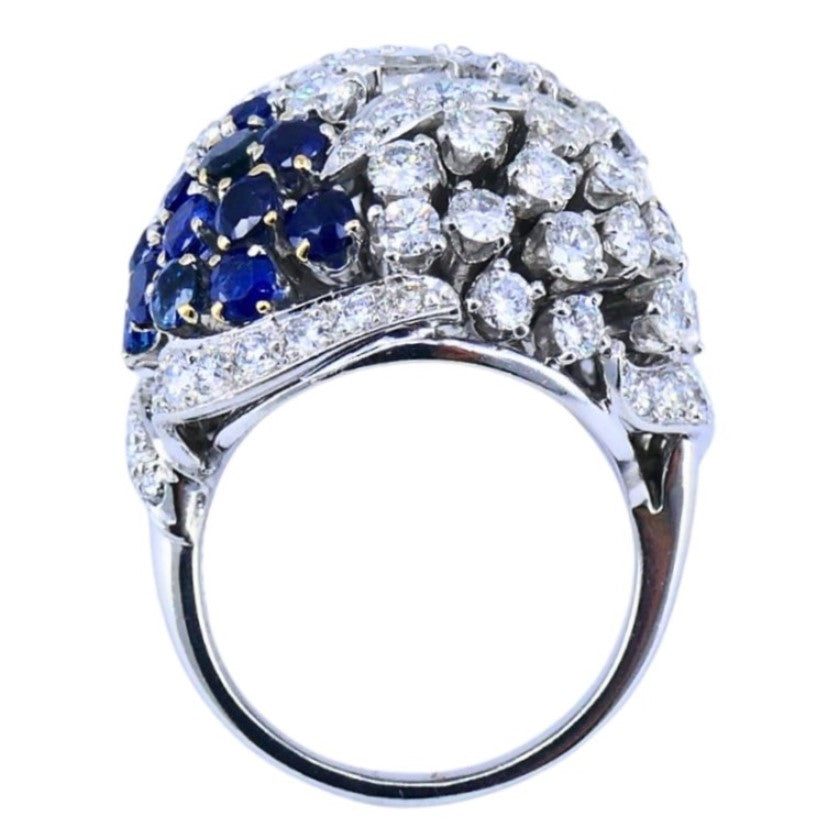 Vintage Dome Ring Ruser Platinum Diamond Sapphire Estate Jewelry