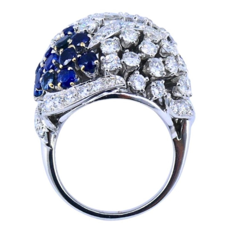 Vintage Dome Ring Ruser Platinum Diamond Sapphire Estate Jewelry
