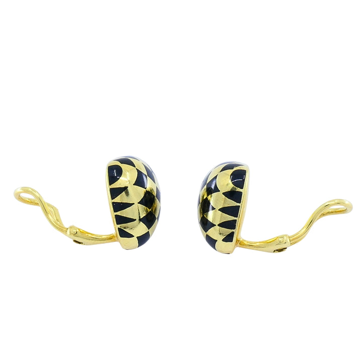 Tiffany & Co. 18k Gold Black Inlay Checkerboard Clip-On Earrings