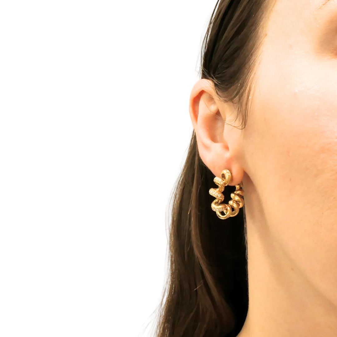 Vintage Boucheron Paris 18k Yellow Gold Hoop Earrings Diamond