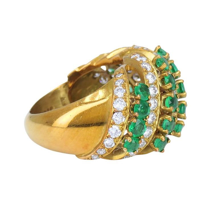 Vintage Asprey & Co. 18k Gold Emerald Diamond Cluster Cocktail Ring
