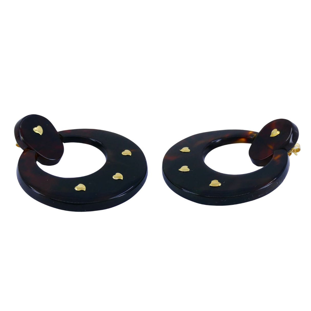 Vintage Italian 18k Gold Tortoise Heart Hoop Earrings