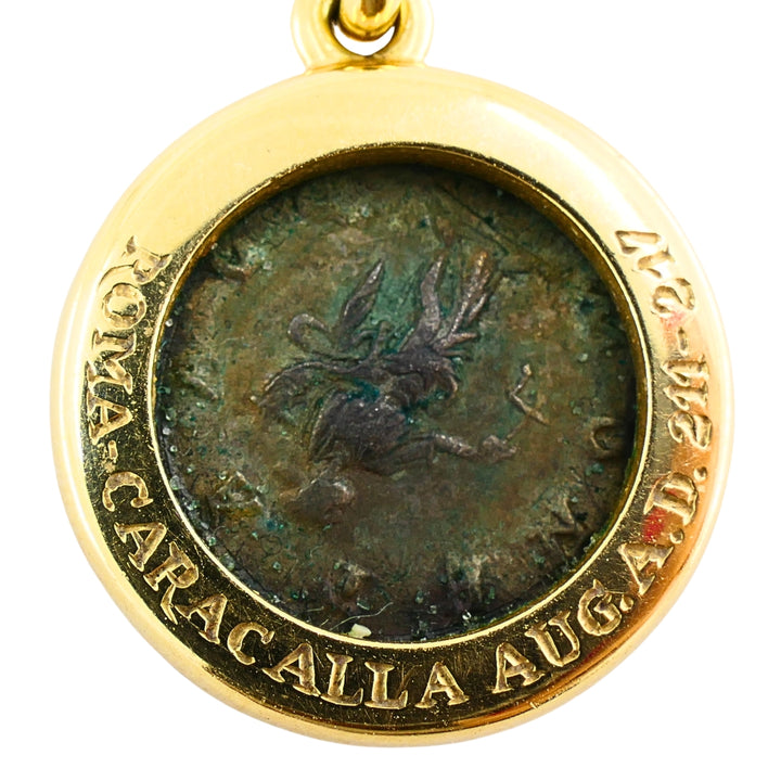 Bvlgari Monete Ancient Roman Coin Pendant 18k Gold, Caracalla AD 211-217