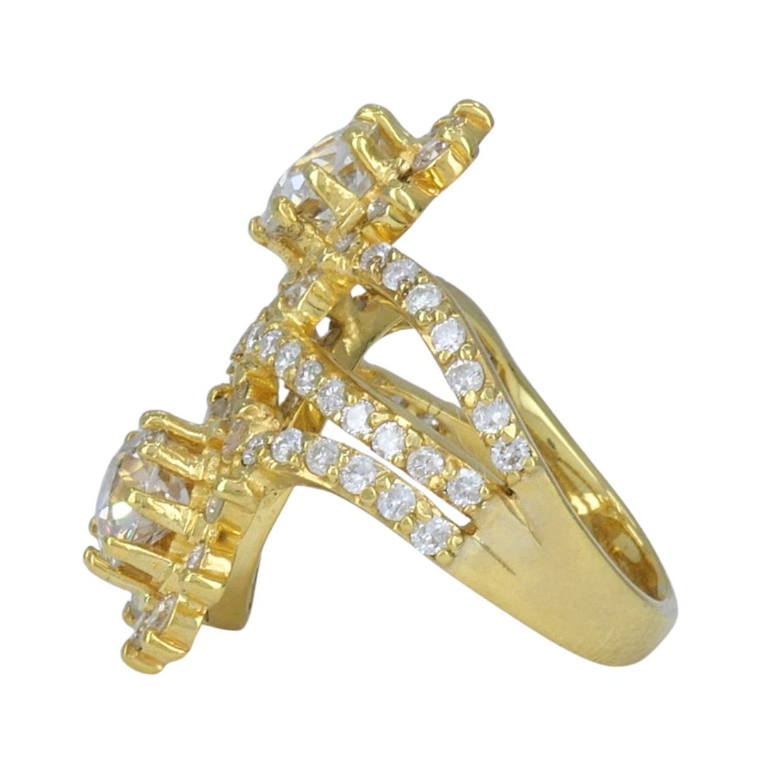 Vintage 18k Yellow Gold Diamond Floral Bypass Cocktail Ring