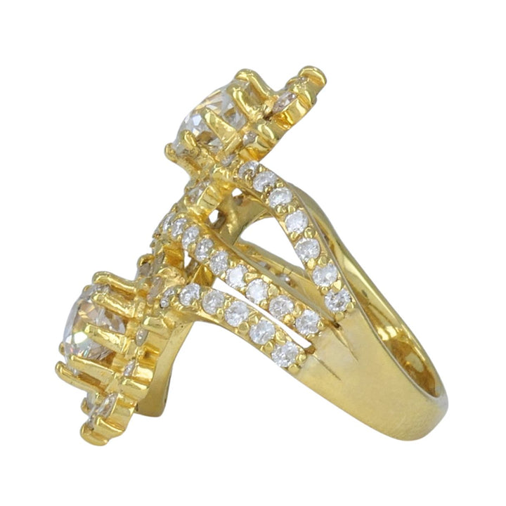 Vintage 18k Yellow Gold Diamond Floral Bypass Cocktail Ring